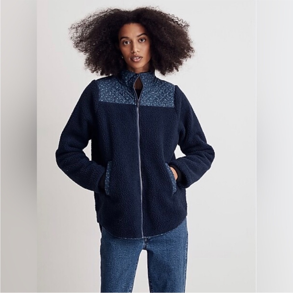 Madewell (Re)sourced Sherpa Quilted Zip-Front Jacket Deep Indigo Medium - Picture 3 of 16